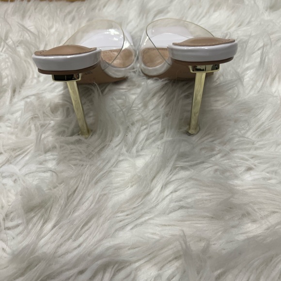 ALLIE White PATENT CLEAR SQUARE TOE STILETTO MULES - Picture 10 of 11